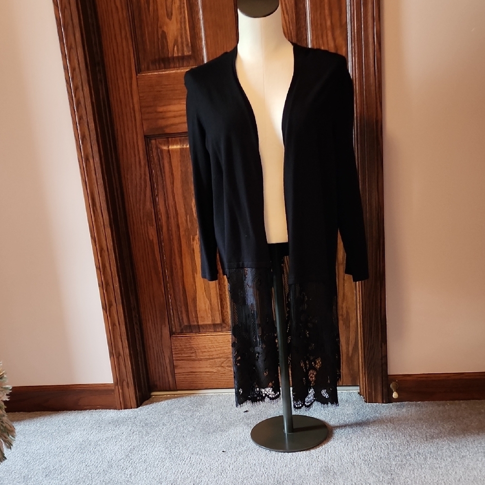 Alfani Black Lace Hem Cardigan